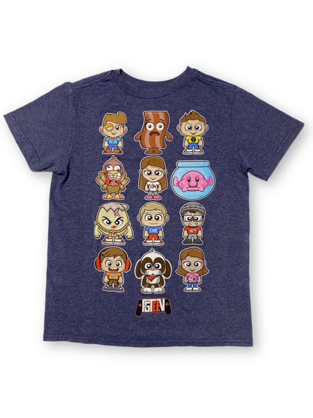 FGTeeV Family Child Med Blue Chibi Character Licensed Graphic Short Sleeve Tee